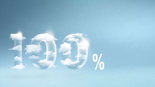 100% carbon neutral text with cloud texture