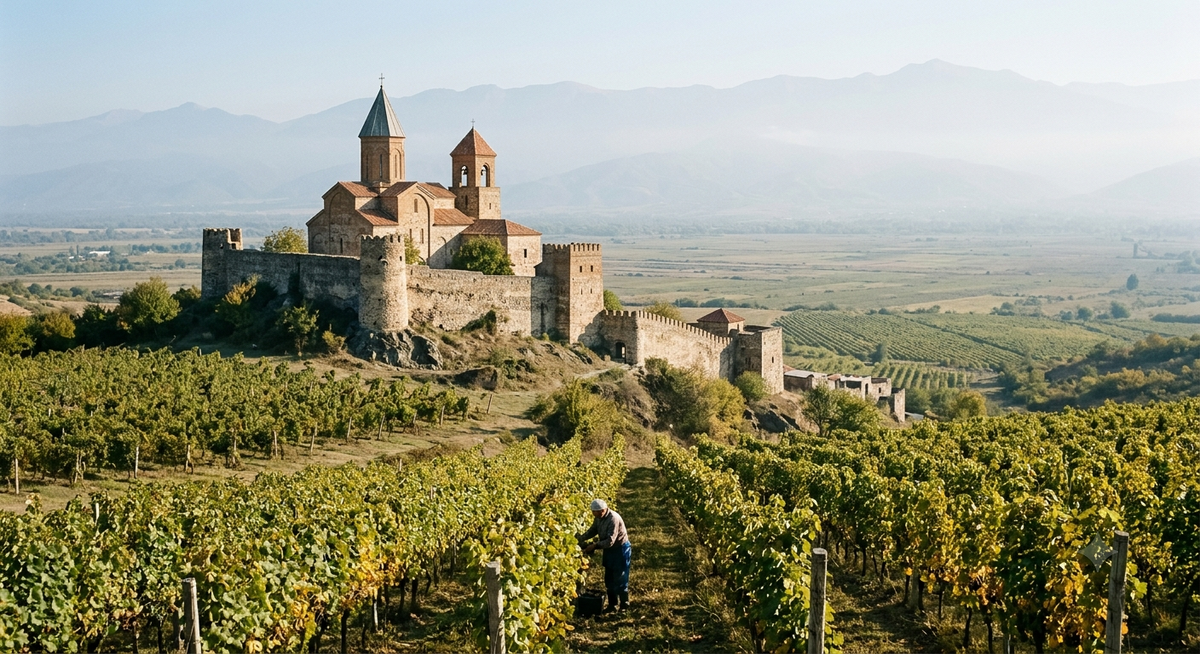 The Gremi Fortress and the Church of the Archangels photographed from the vineyards