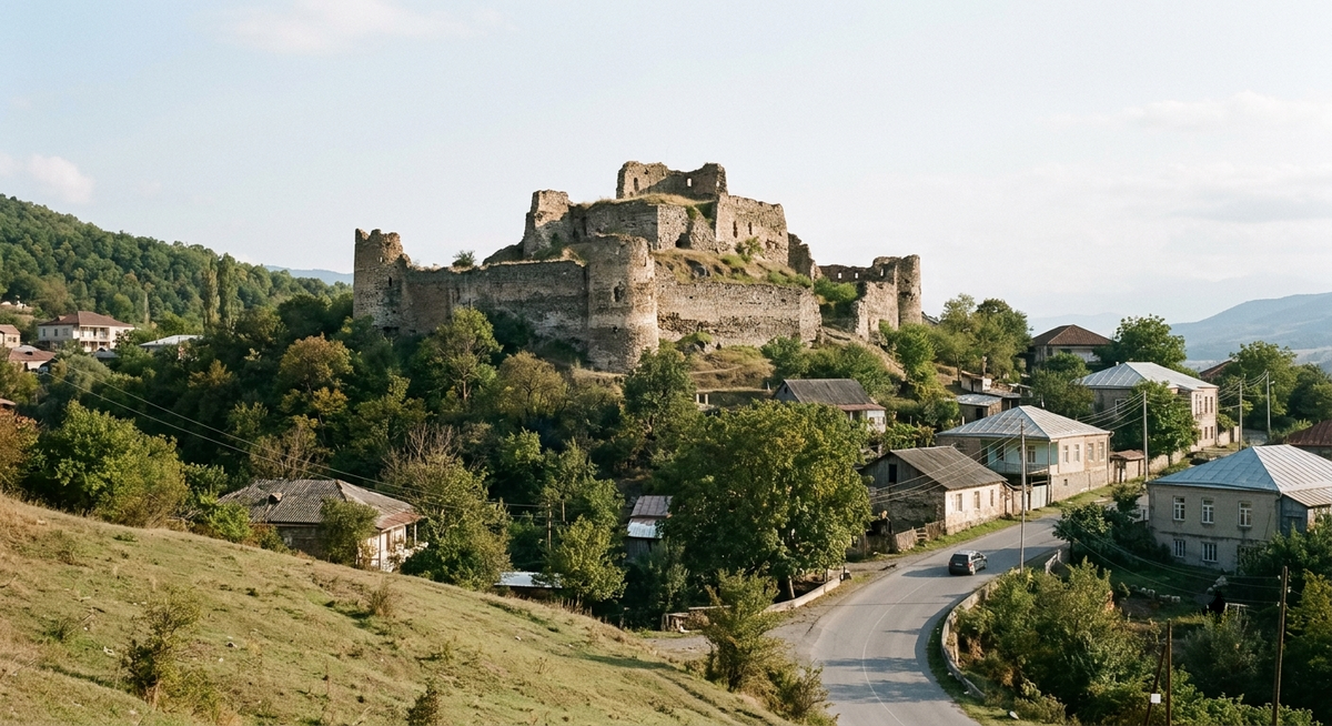 Surami Fortress photographed from the gentle hillside overlooking the historic settlement of Surami