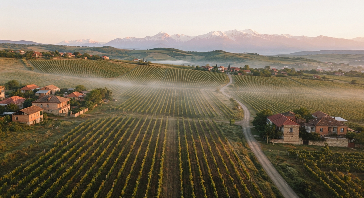 Sunrise over the Alazani Valley in Kakheti, eastern Georgia