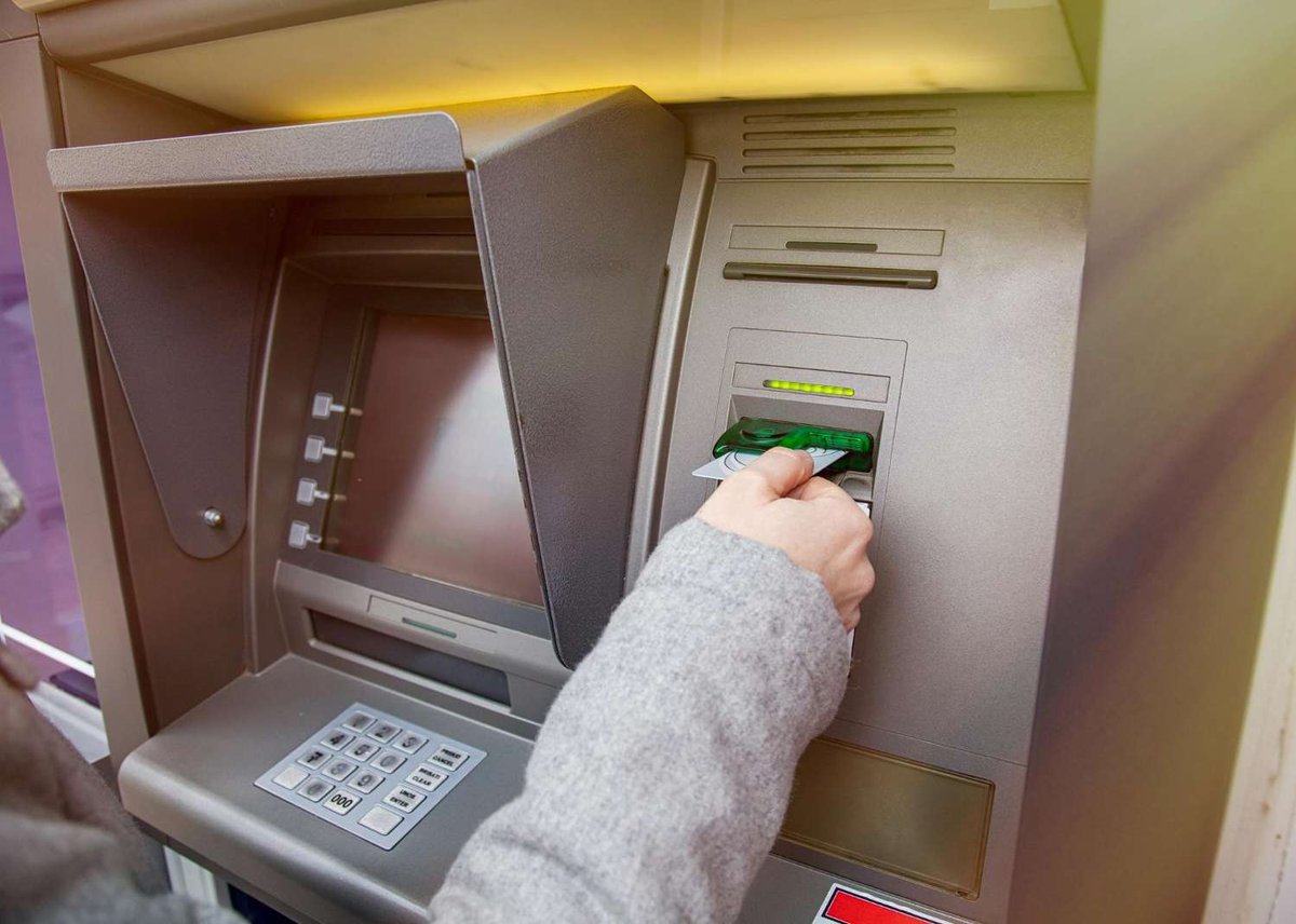 A modern ATM in Georgia where travelers can withdraw Georgian lari using a bank card.