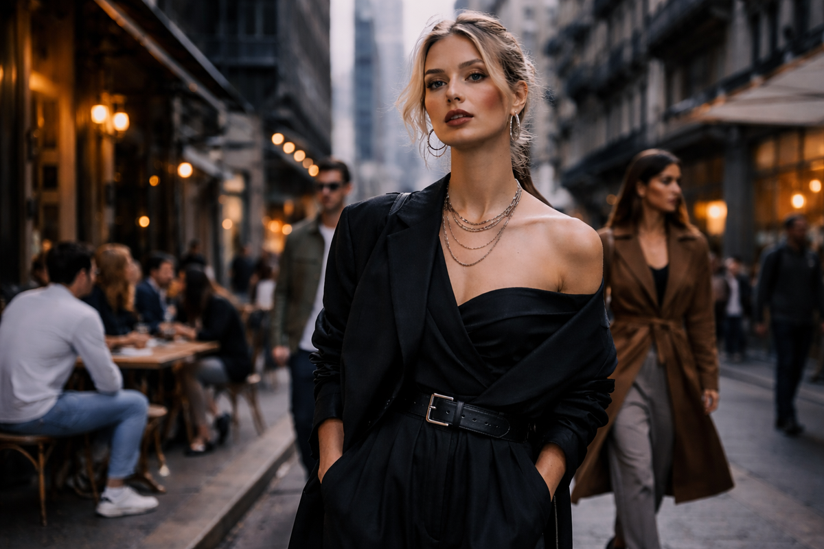 A confident girl in a stylish look