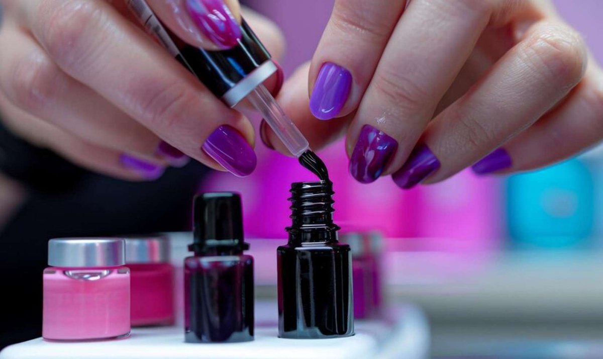 A woman holding a brush from a bottle of nail polish