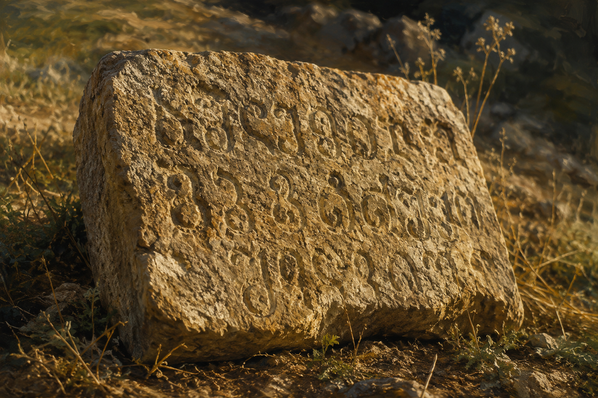Ancient Asomtavruli inscription on a stone slab