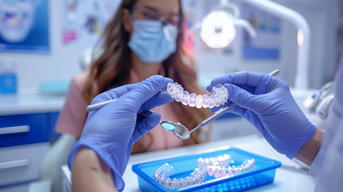 Braces in the hands of a dentist