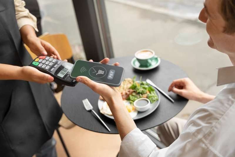 A person paying using NFC technology