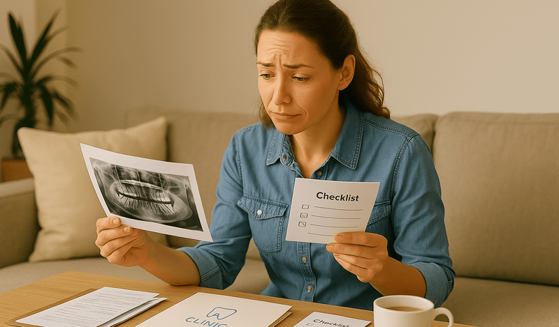 A girl collects documents for the clinic