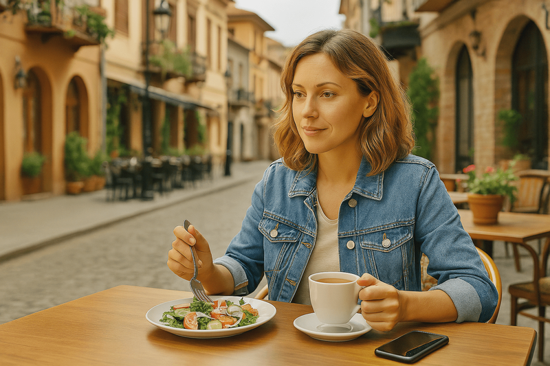 The girl is having breakfast