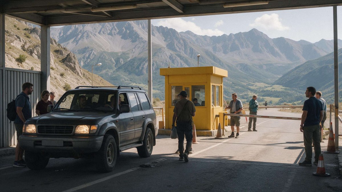 Travelers pass through vehicle inspection at a mountain border checkpoint in Georgia, the kind of entry that starts the clock on a foreign driver's license validity.