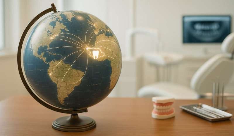 a globe on a table in a dentist's office