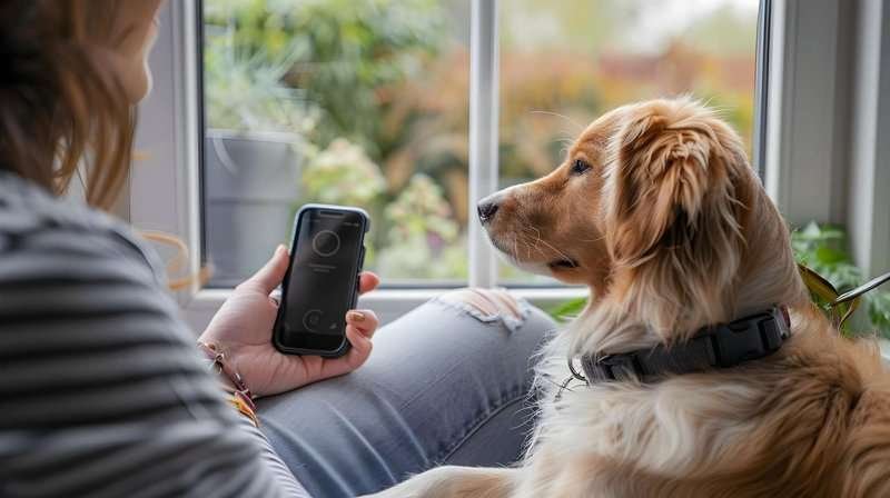 A dog looking at a phone. Online grooming in Batumi.