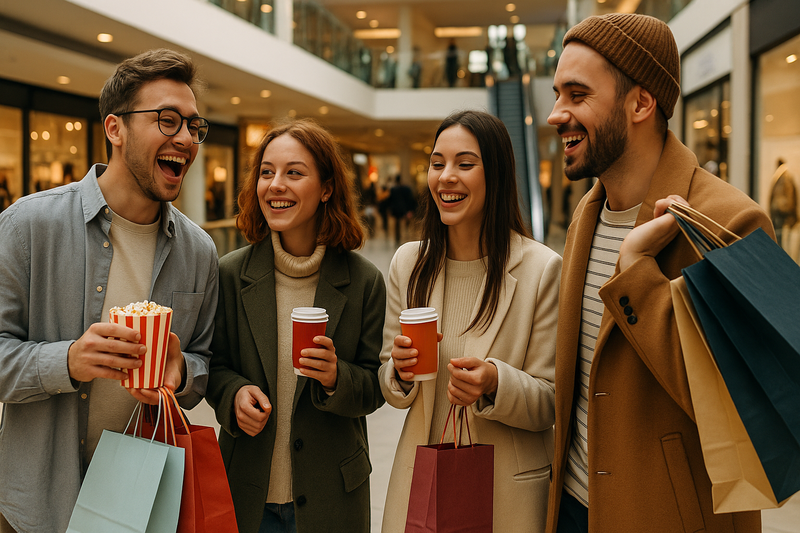 A group of young people in a shopping center
