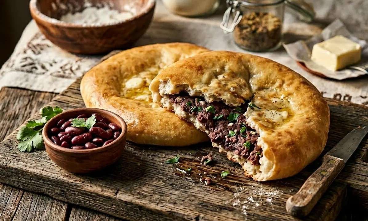Lobiani, the traditional Georgian bean-filled bread, is the signature dish of Barbaroba and a symbol of family celebration.