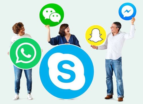 People holding messenger icons