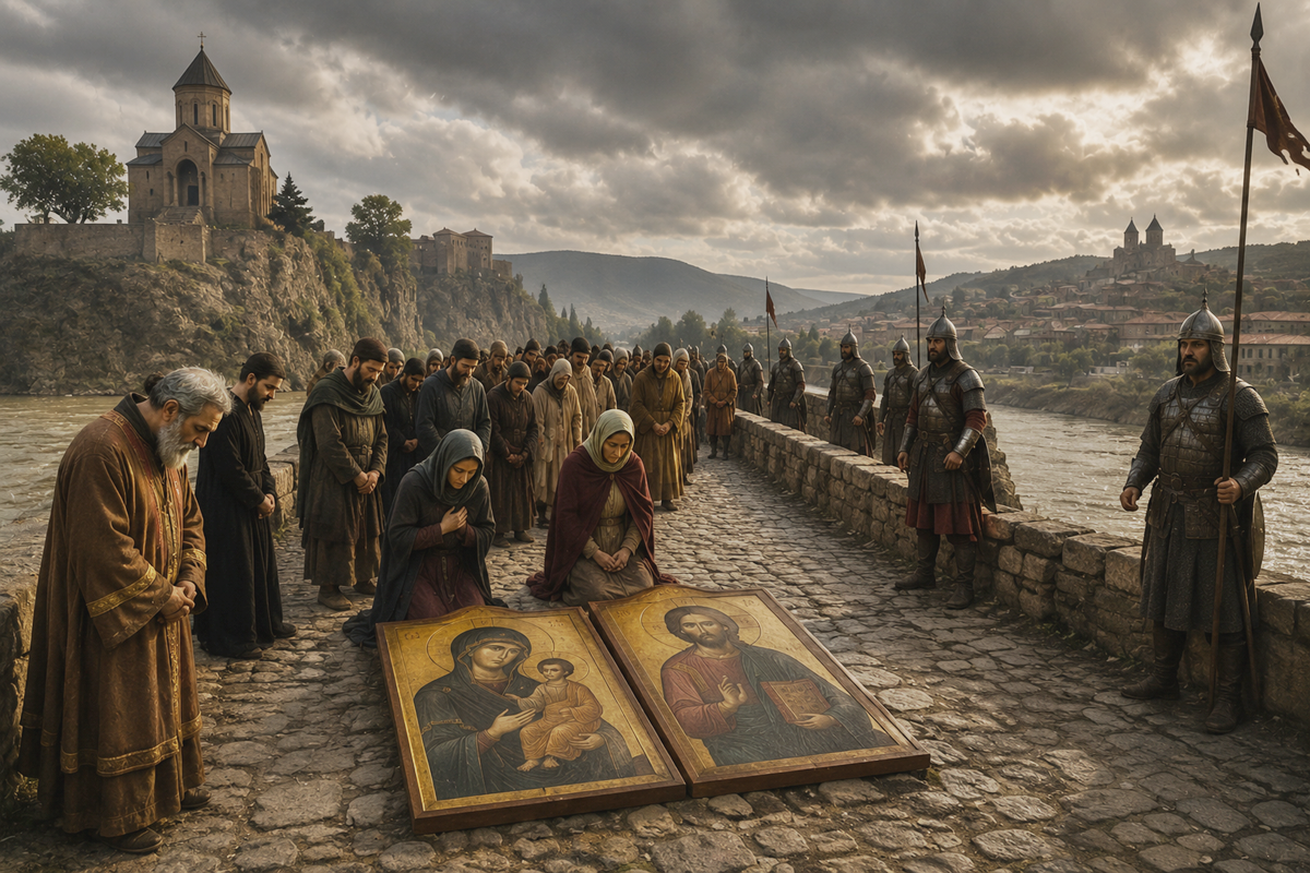Metekhi Bridge and icons