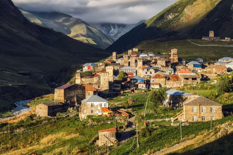 The village of Ushguli at the foot of Mount Shkhara