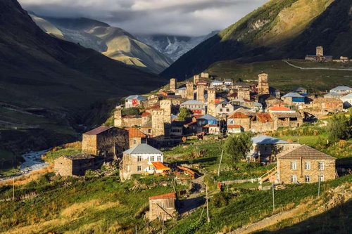 The village of Ushguli at the foot of Mount Shkhara
