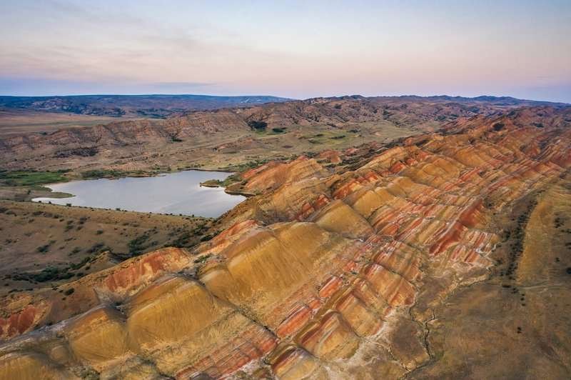The Mravaltskaro Reservoir in the multi-colored desert of Kvemo Kartli