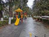 Children's playground and park on the banks of the Kura River