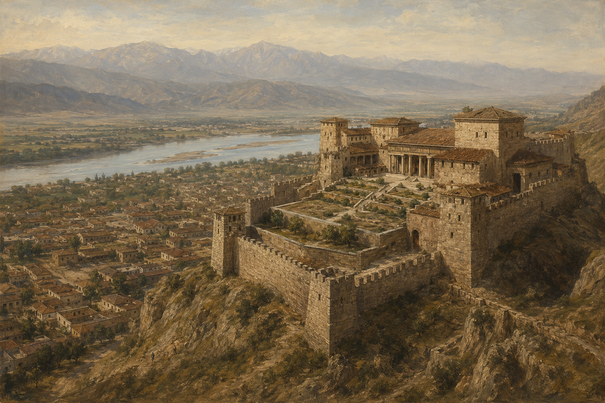 Reconstruction of the Armaztsikhe fortress overlooking the Kura River during the reign of Parnavaz.
