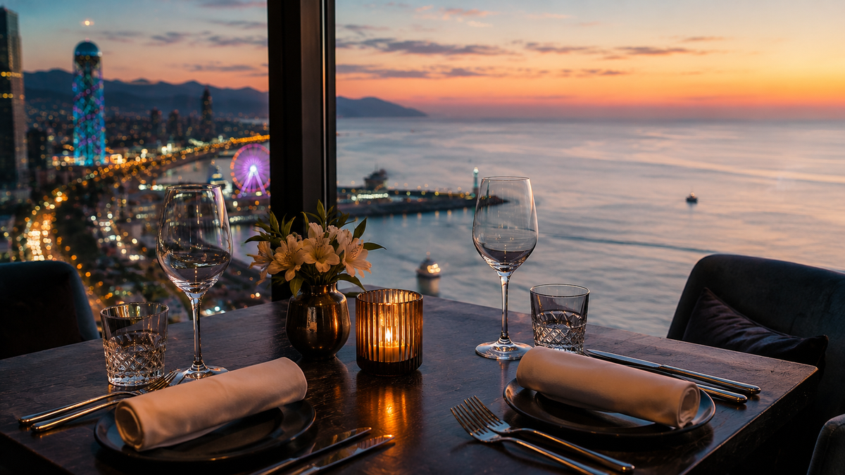 A quiet window table with glasses and sea views shows the value of booking before sunset.