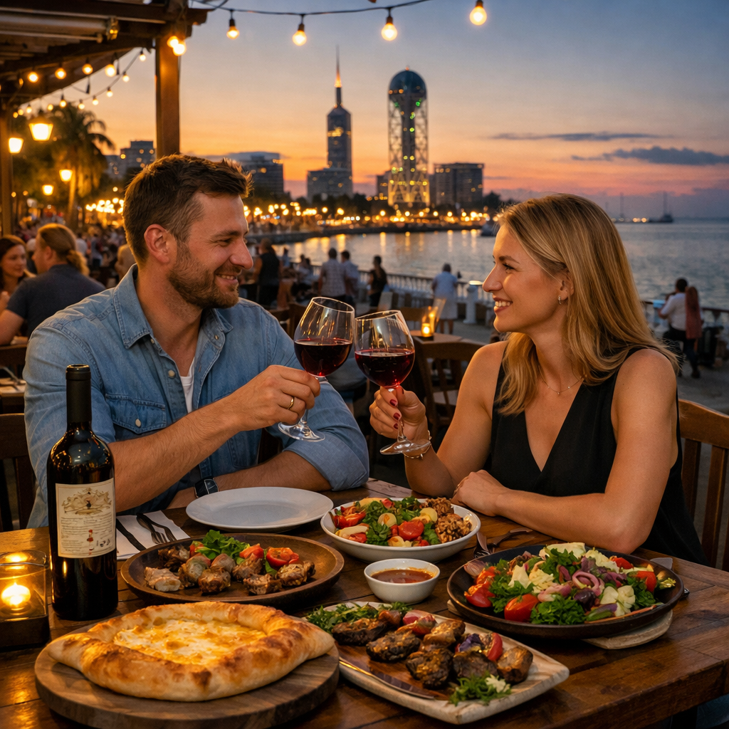 Evening dinner at Batumi seaside restaurant