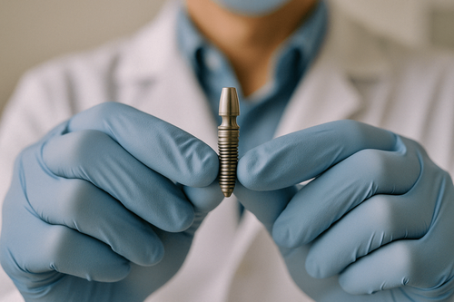 Doctor's hands with dental implant