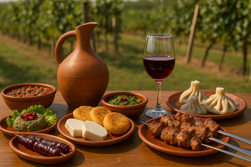 What is served with and without wine at Kakheti wineries?