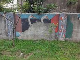 Soviet mosaic fence and facade decoration