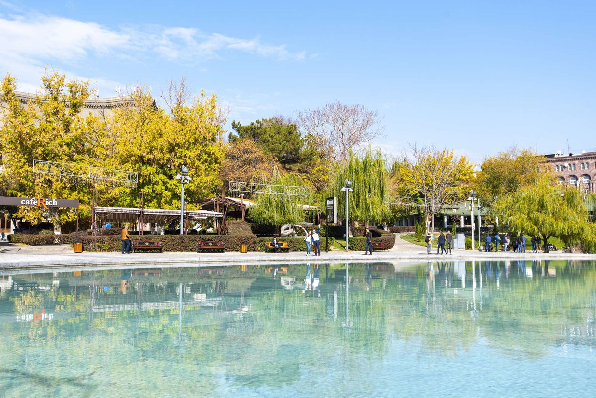 Swan Lake in Yerevan City Park in November in Armenia