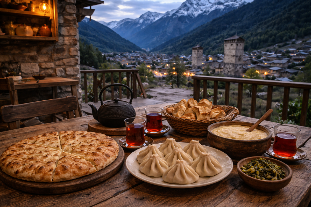 Dinner in Svaneti at sunset