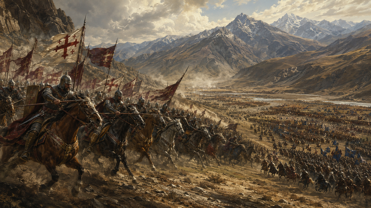 The Battle of Didgori (1121): Georgian cavalry charge in the gorge
