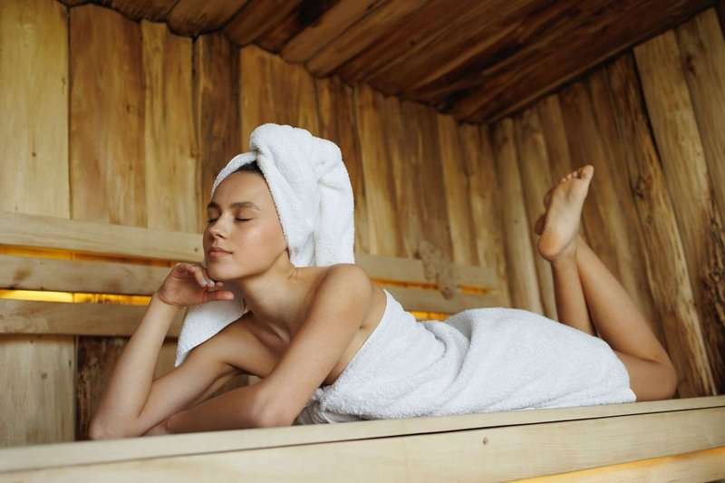 Girl in a sauna