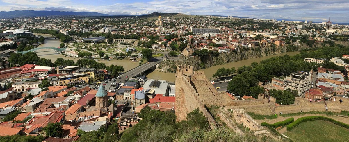 The observation deck of the Narikala Fortress overlooking Tbilisi