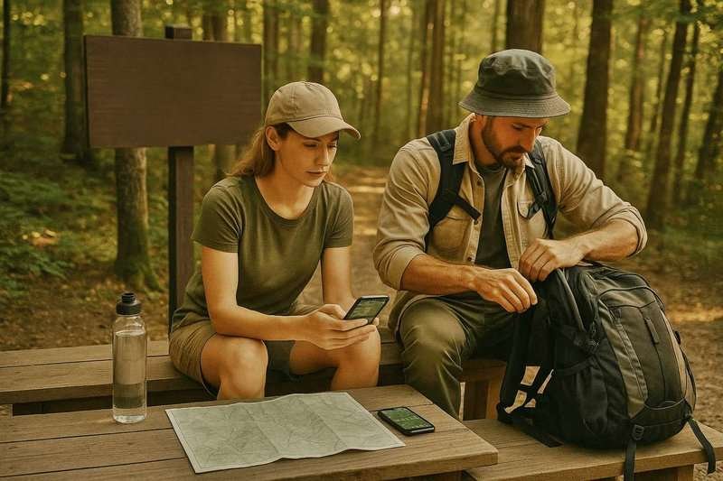 Tourists are preparing for a hike