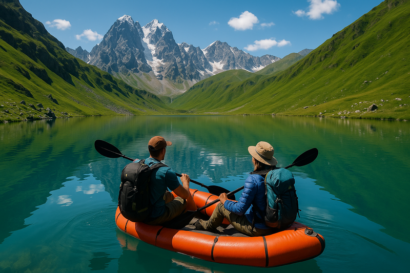 Tourists on the lakes of Georgia