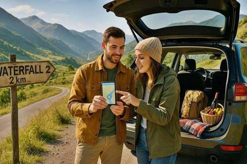 Tourists on the way to the waterfall