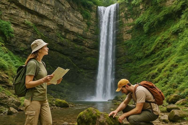 Tourists at the waterfall
