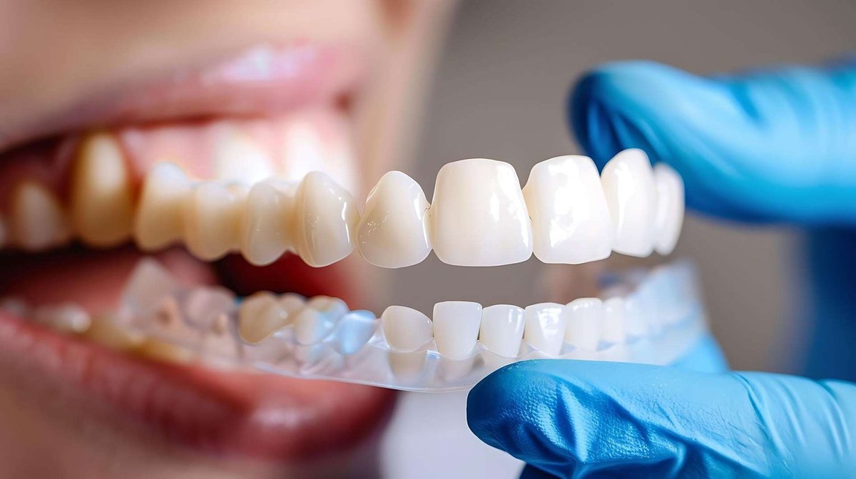 Veneers in the hands of a doctor