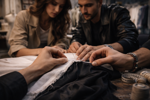 Working in a sewing workshop