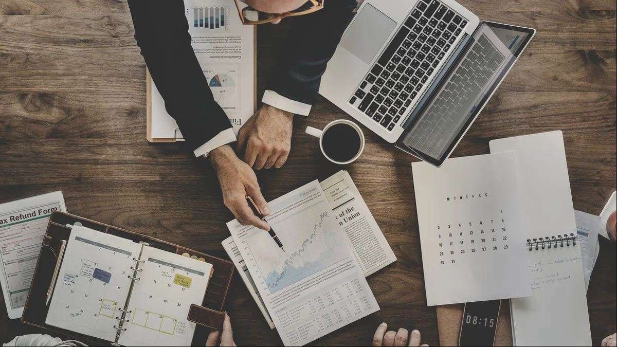 aerial view of business data analysis grap