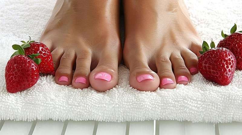 Beautiful pedicure on nails in a beauty salon