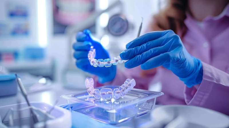 a dentist holds braces