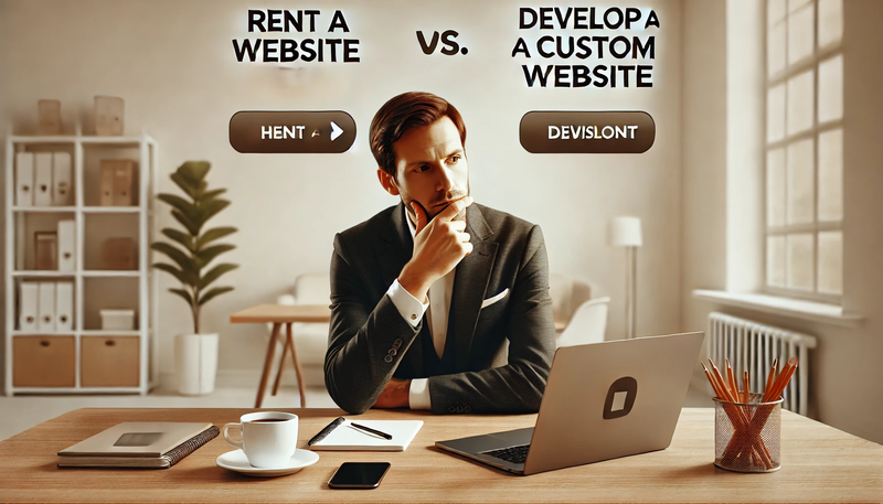A person is considering whether to rent a website or order it from developers.