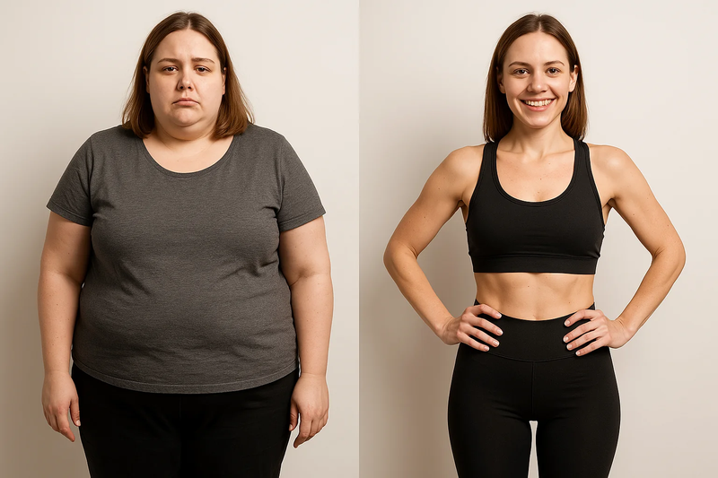 A girl before and after gastric bypass surgery