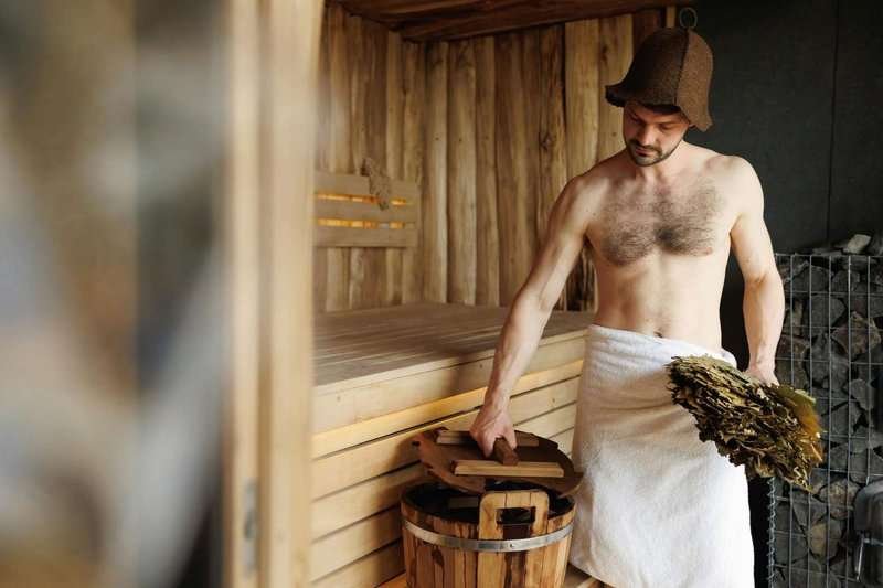 A man in a bathhouse