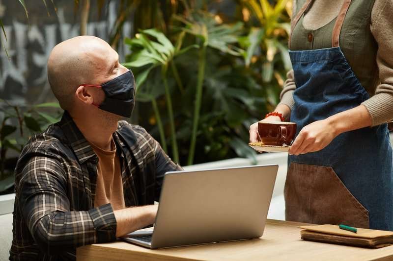 mature man in protective mask