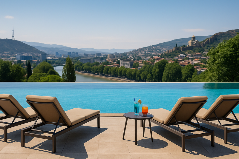 Relaxing by the pool in Tbilisi