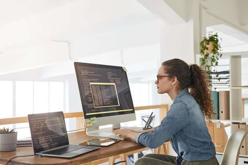 side view portrait of female it developer