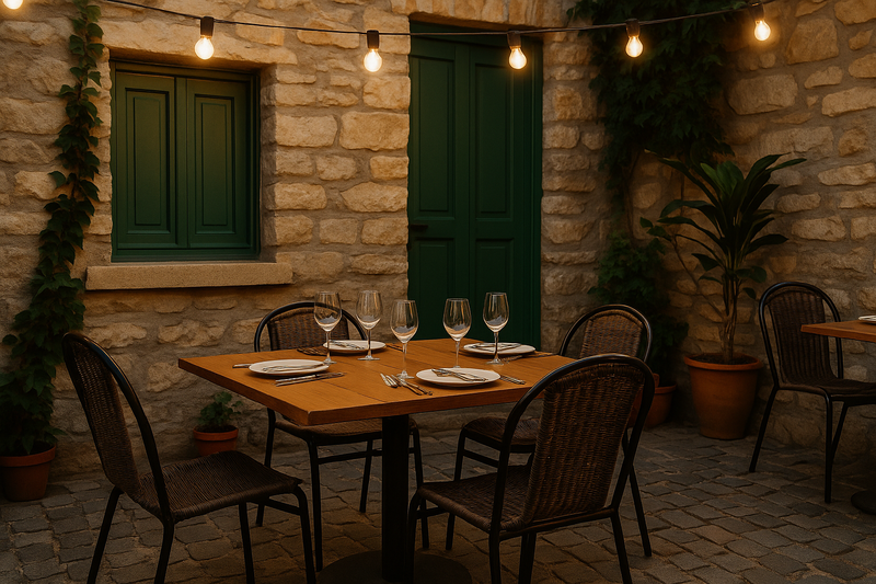 a cozy restaurant in the courtyard